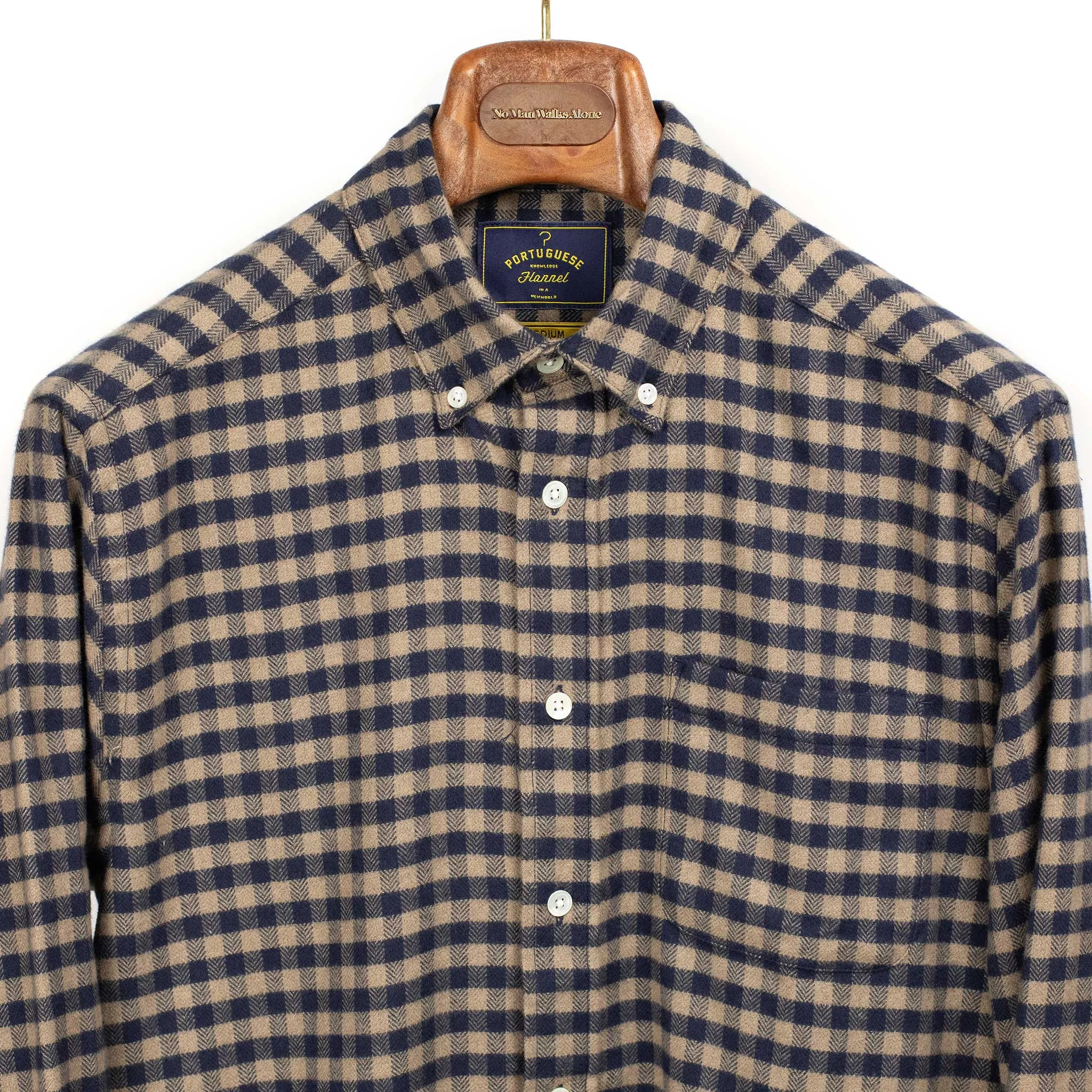 Roca shirt in dark blue and tan buffalo check cotton flannel