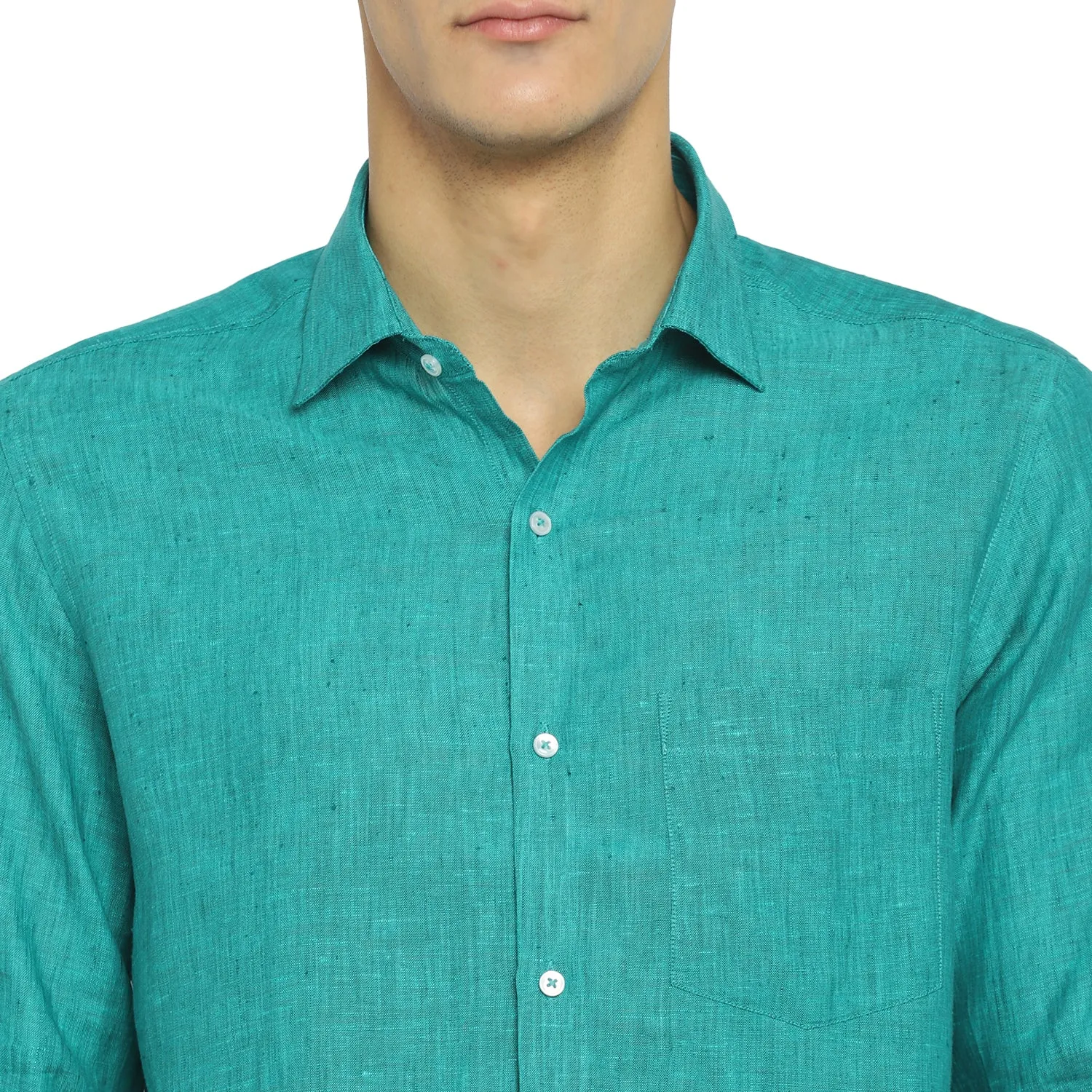 Sea Green Linen Solid Slim Fit Shirts