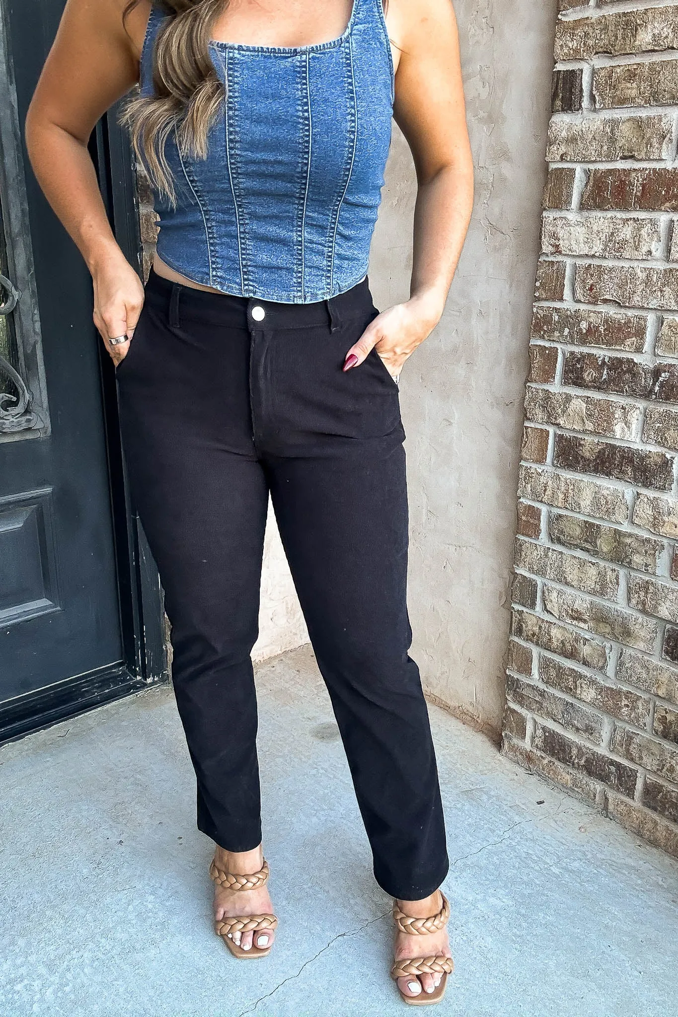 Straight Black Corduroy Pants