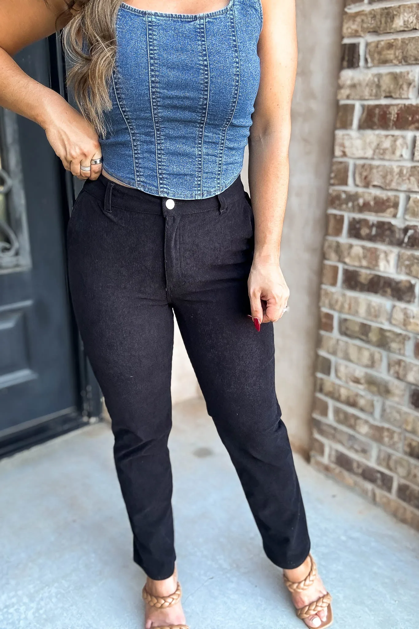 Straight Black Corduroy Pants