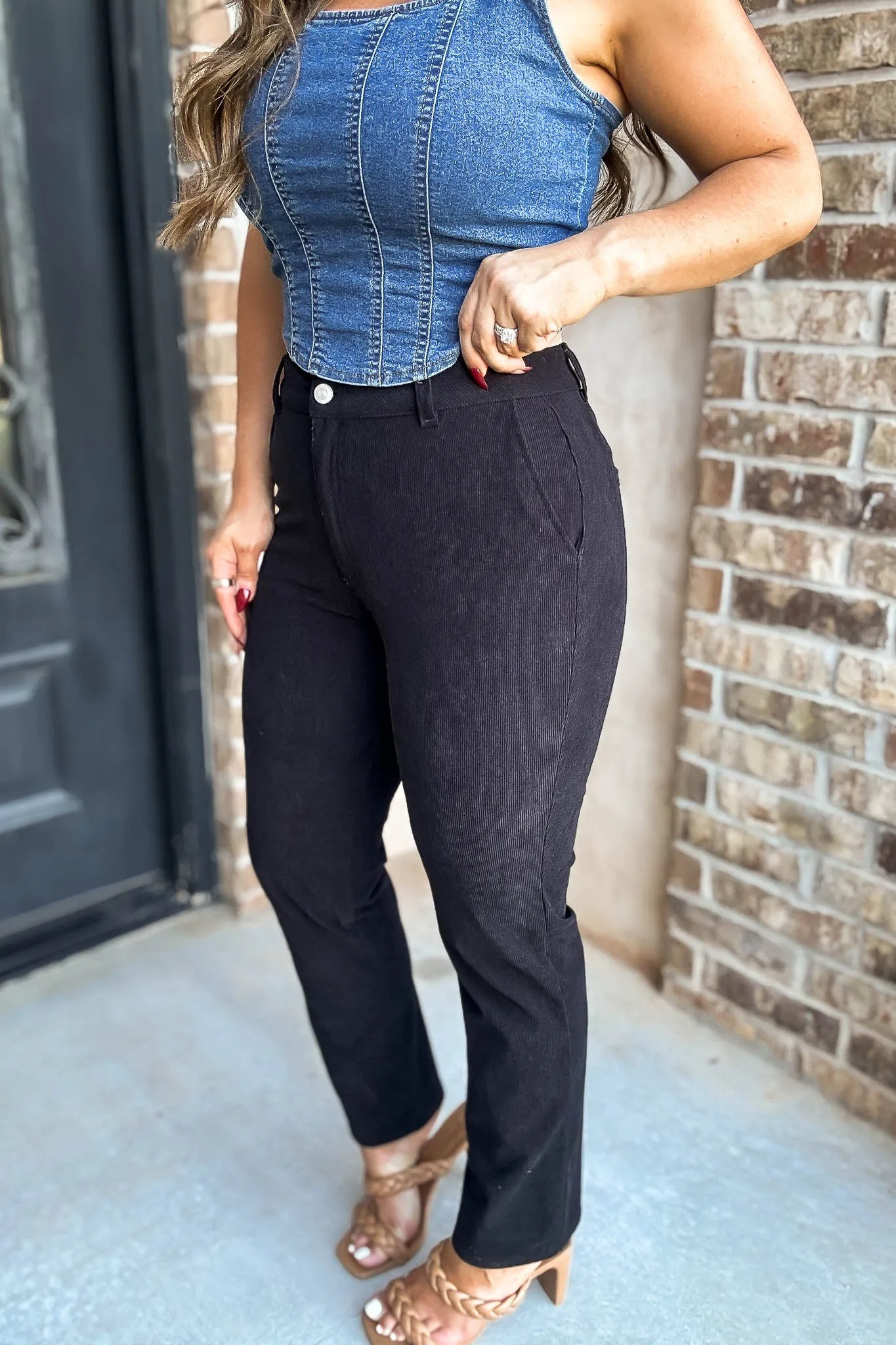 Straight Black Corduroy Pants