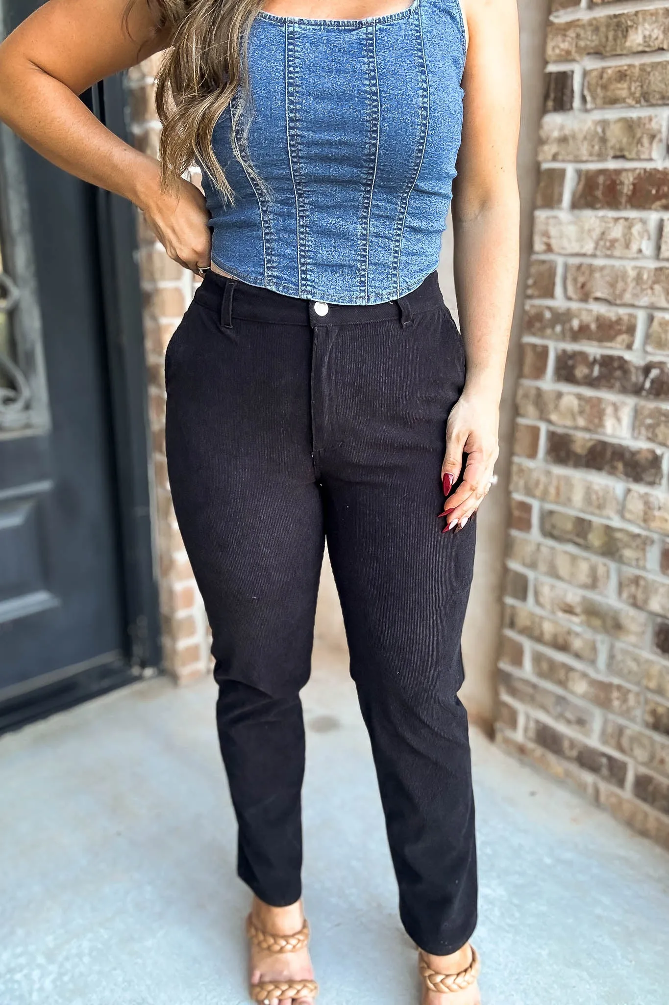 Straight Black Corduroy Pants