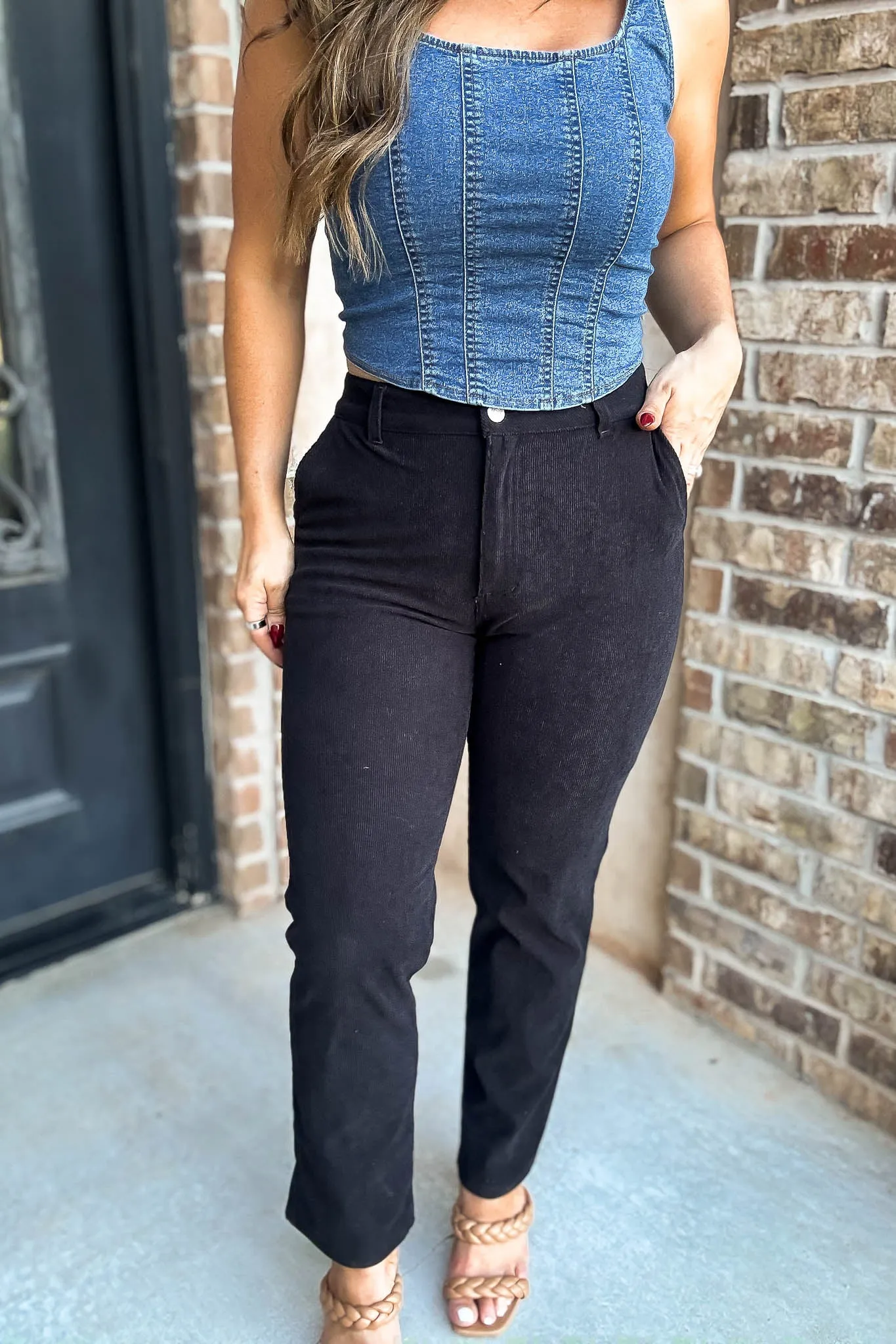 Straight Black Corduroy Pants