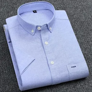 Summer Men's 100% Cotton Oxford Shirts Casual Slim Fit Design Short Sleeve Fashion Male