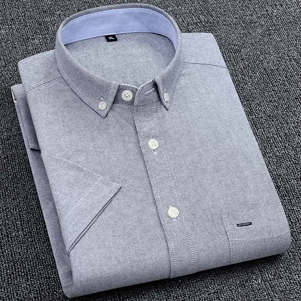 Summer Men's 100% Cotton Oxford Shirts Casual Slim Fit Design Short Sleeve Fashion Male