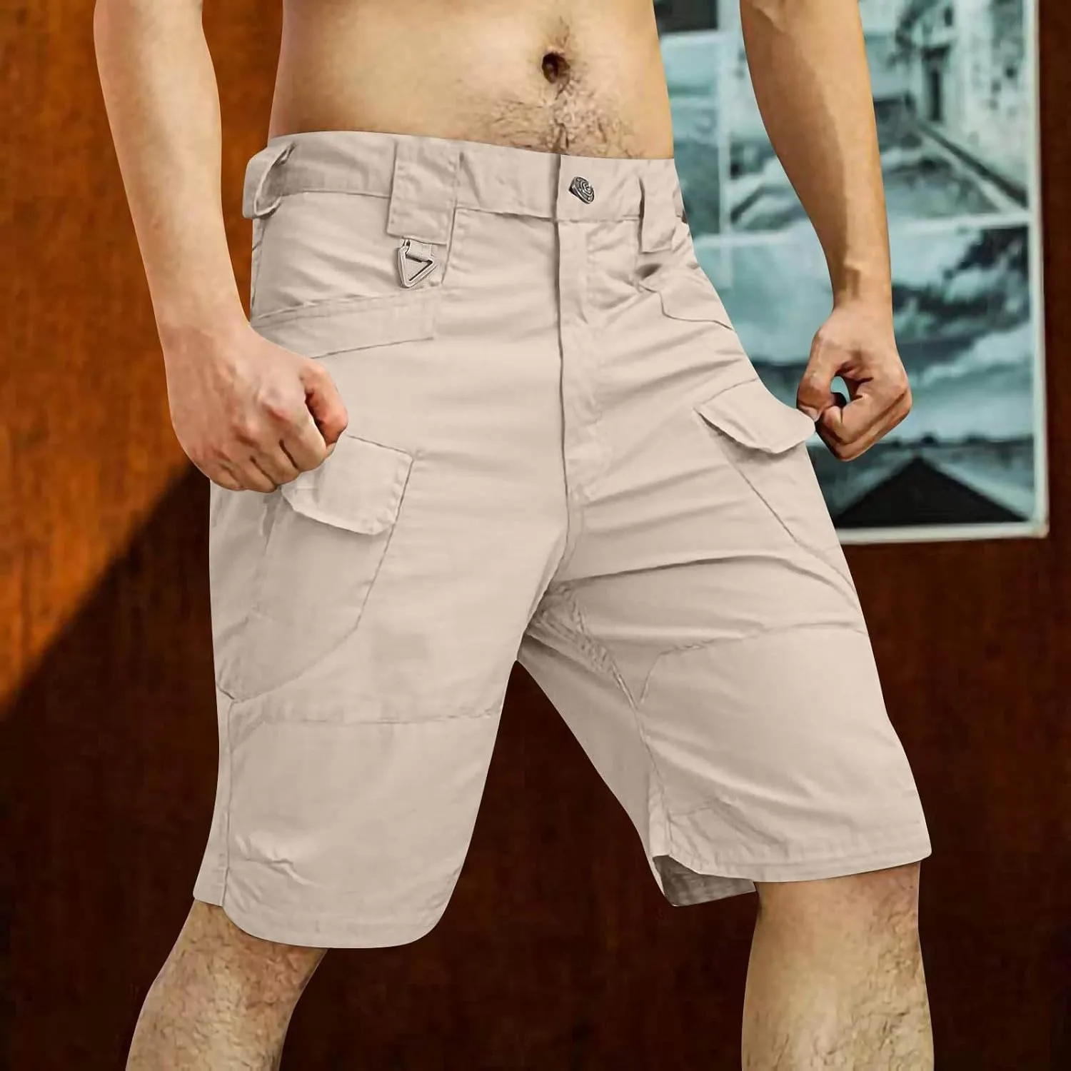 Tactical Shorts for Men Flex Waist Relaxed Fit Work Cargo Shorts Waterproof Hunting Fishing Shorts with Pockets
