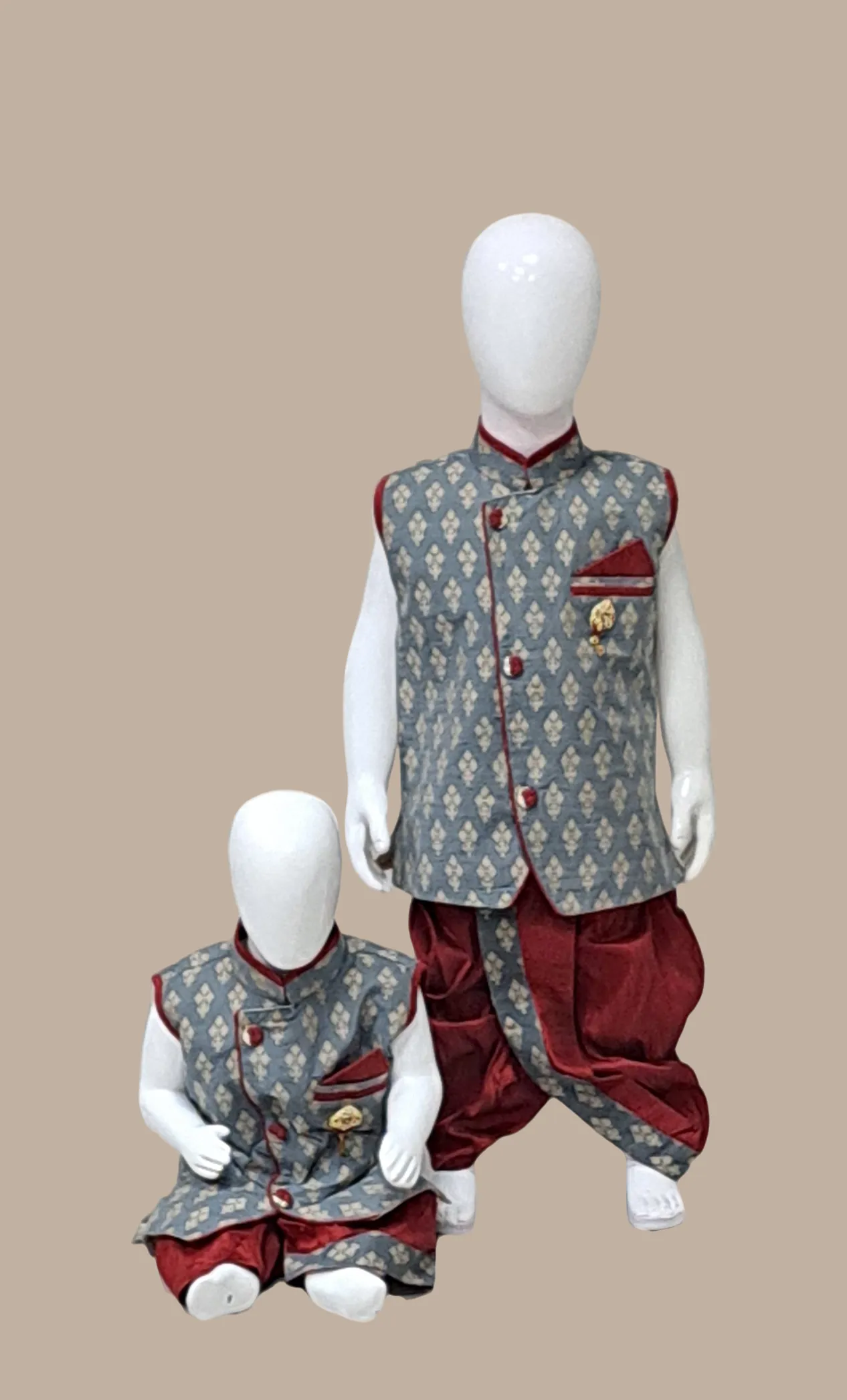 Toddler Boys Deep Grey Embroidered Dhoti Set