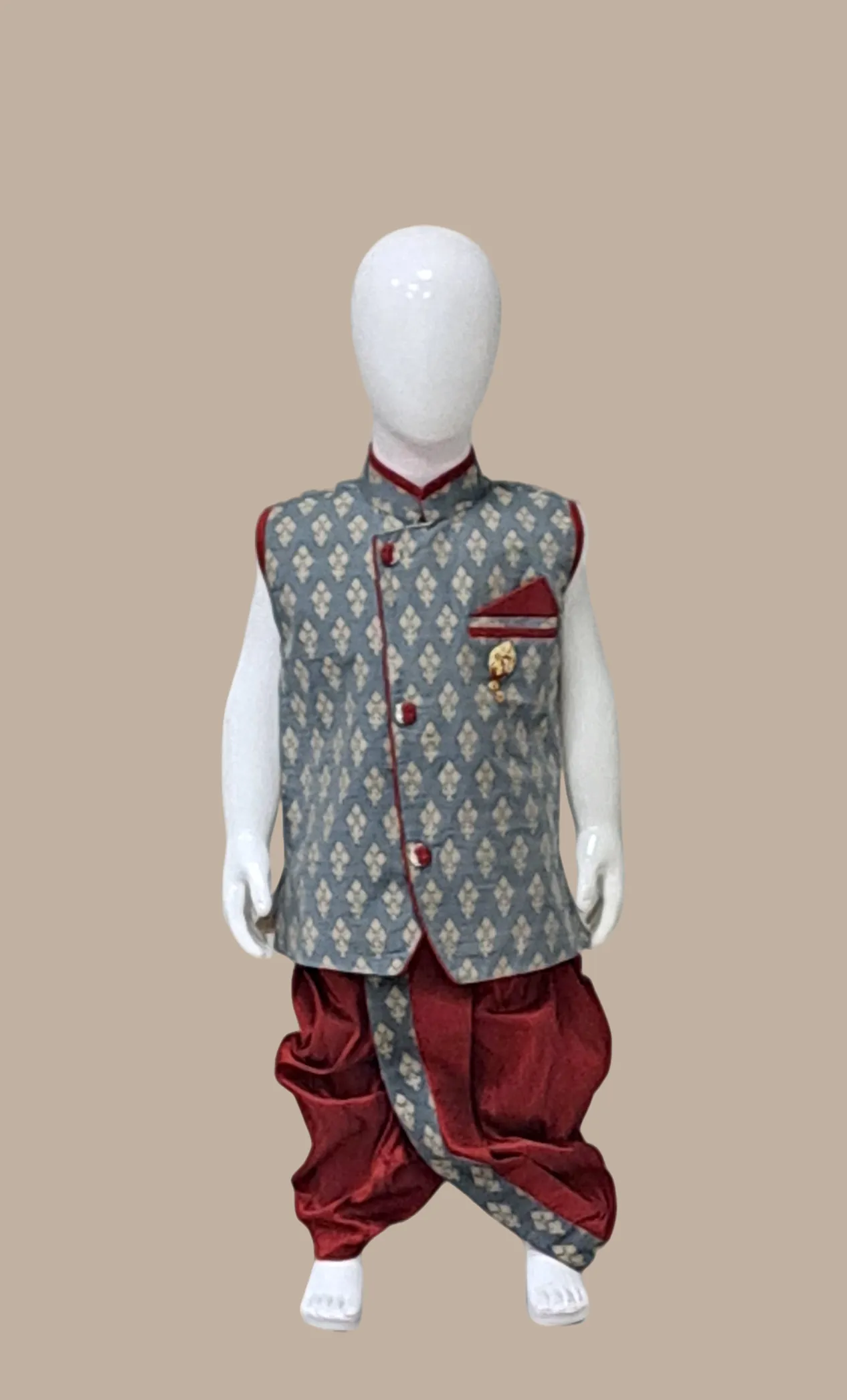 Toddler Boys Deep Grey Embroidered Dhoti Set