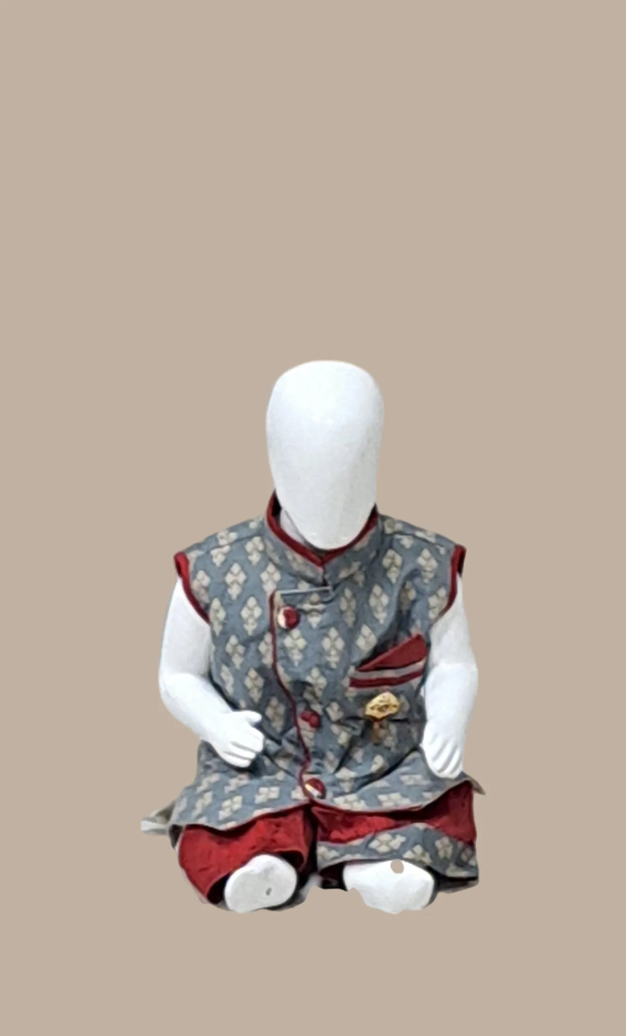 Toddler Boys Deep Grey Embroidered Dhoti Set