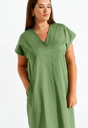 V-Neck Belted Midi Dress