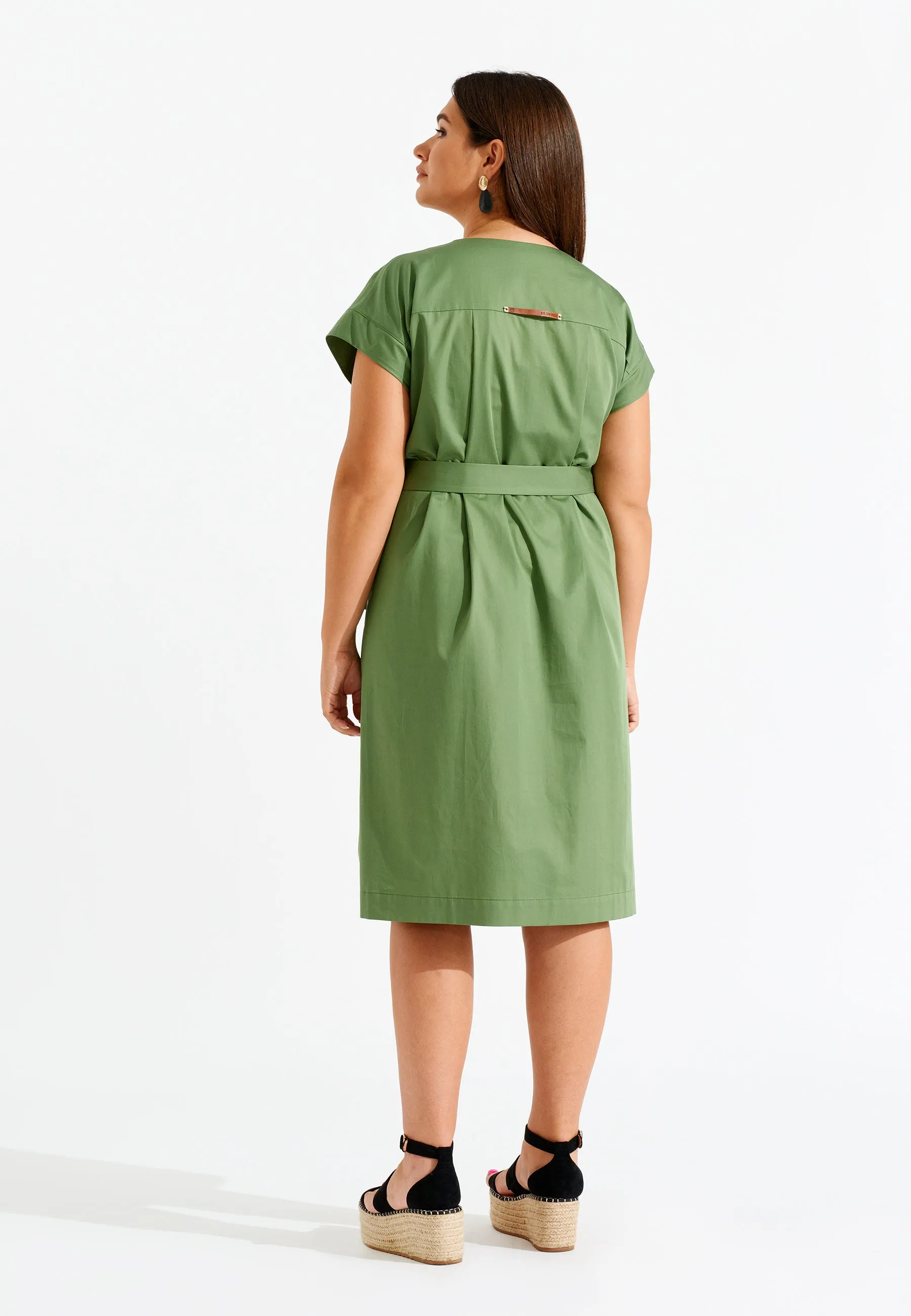 V-Neck Belted Midi Dress
