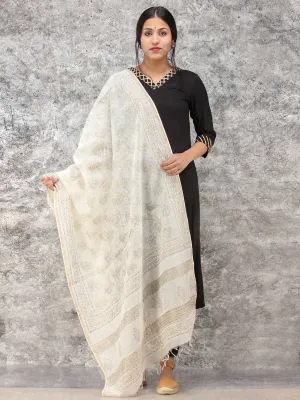 White Gold Chanderi Hand Block Printed Dupatta - D04170777