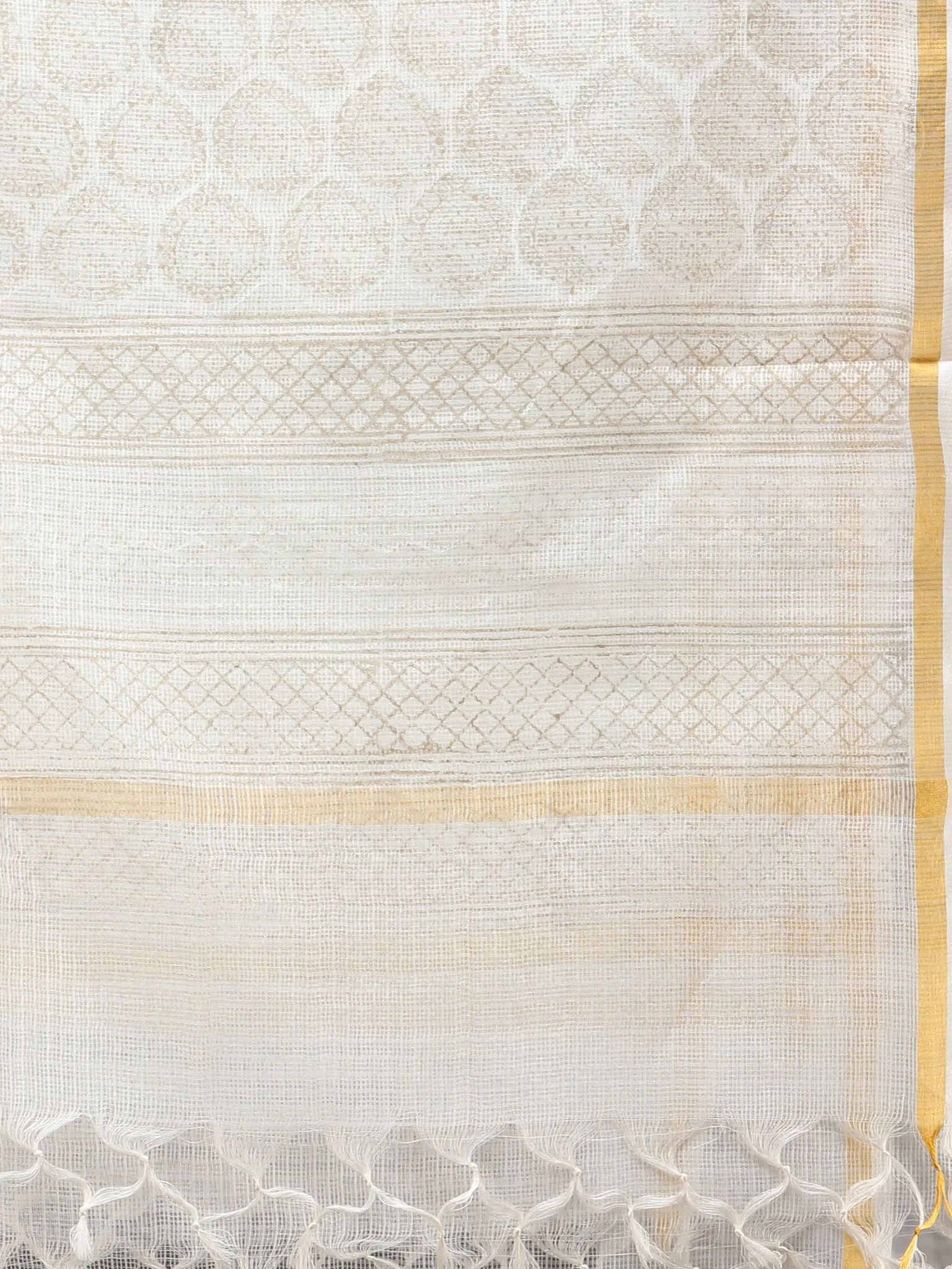 White Gold Kota Silk Hand Block Printed Dupatta - D04170782
