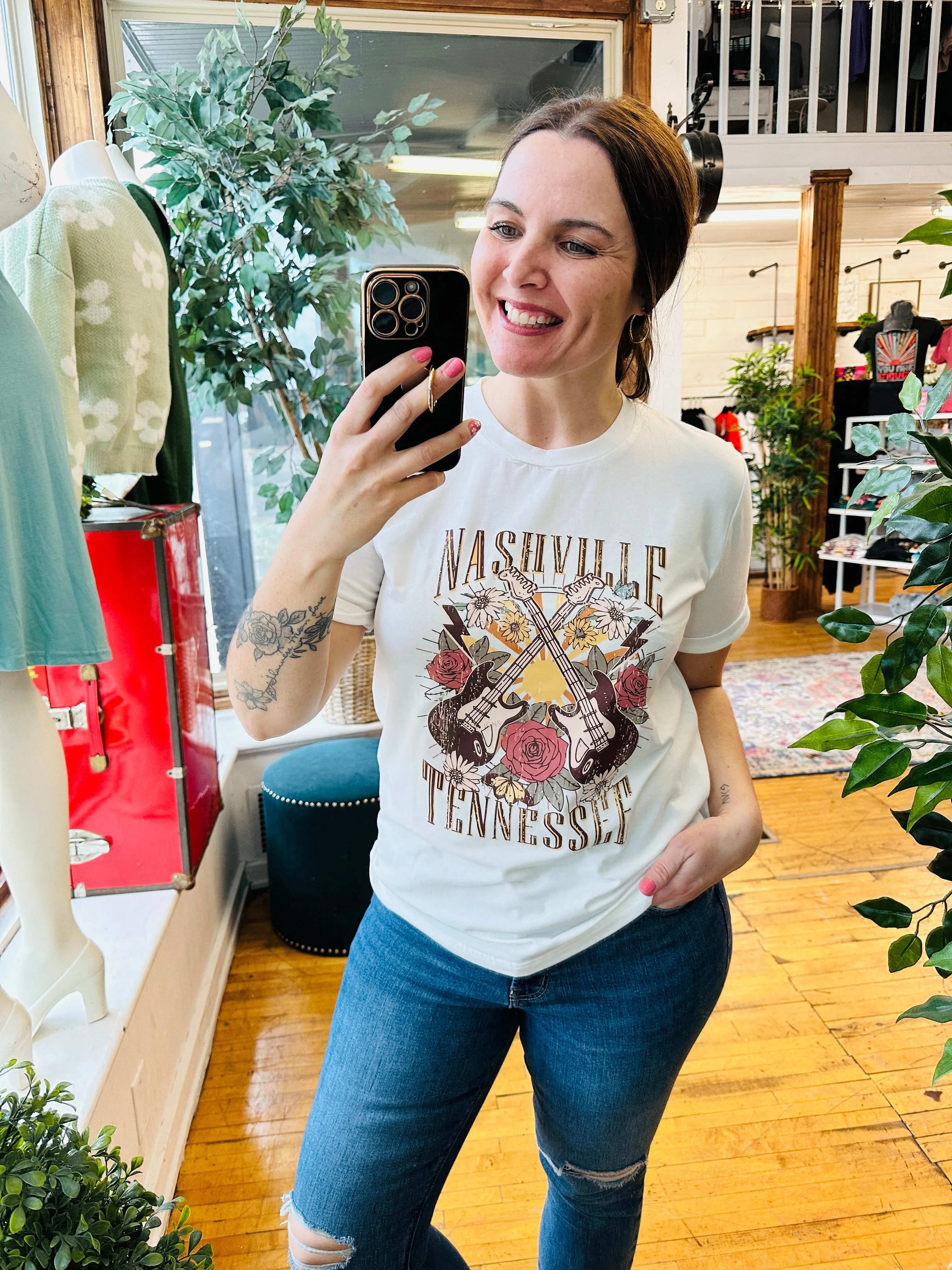 White Nashville Guitar Graphic Tee-Plus