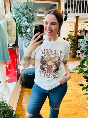 White Nashville Guitar Graphic Tee-Plus