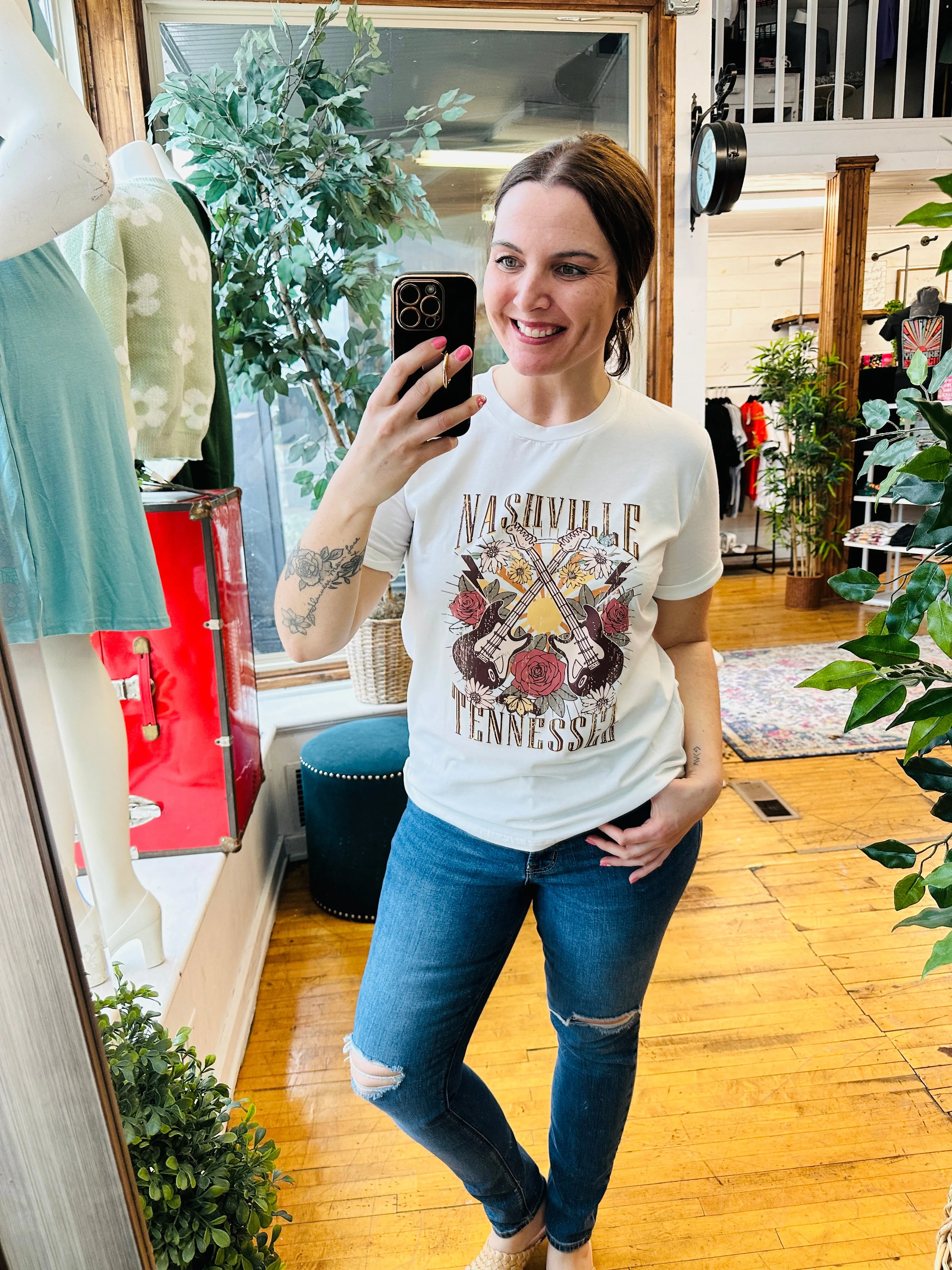 White Nashville Guitar Graphic Tee-Plus