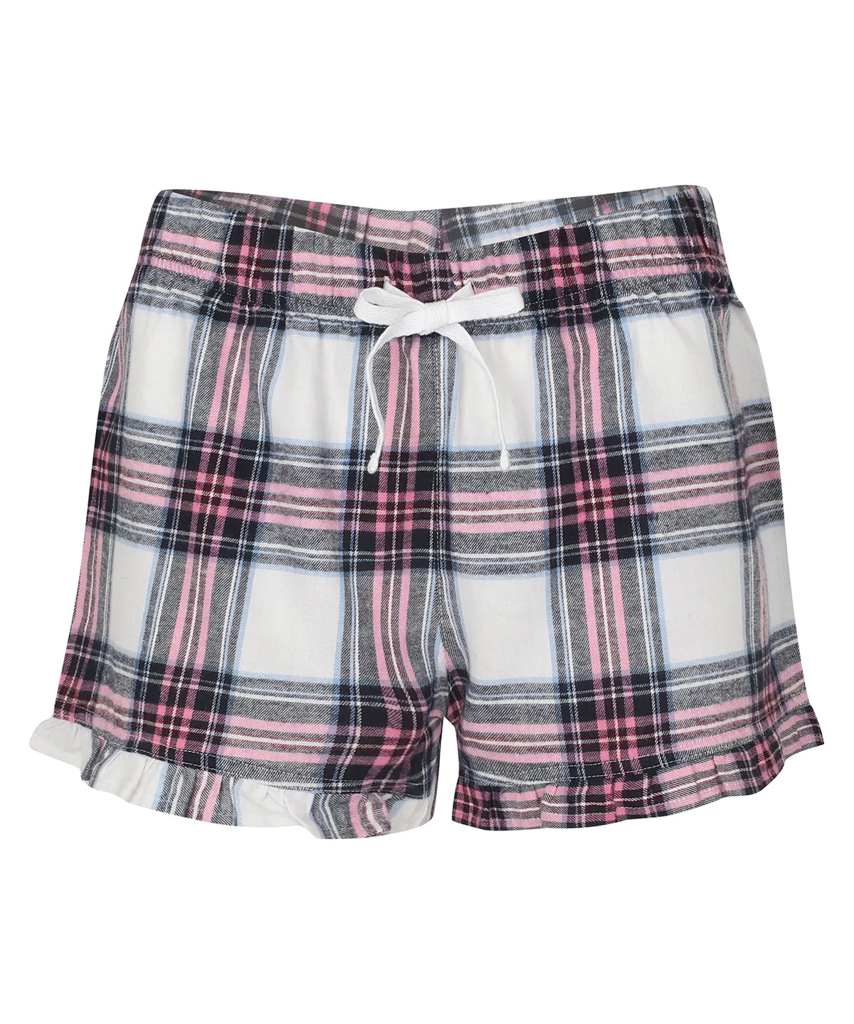 White/Pink Check - Women's tartan frill shorts