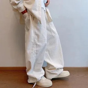 Wiaofellas  -  Mens Corduroy Casual Pants Autumn Winter New Genderless Fashion Street Solid Color Loose Floor-Length Straight Pants Unisex