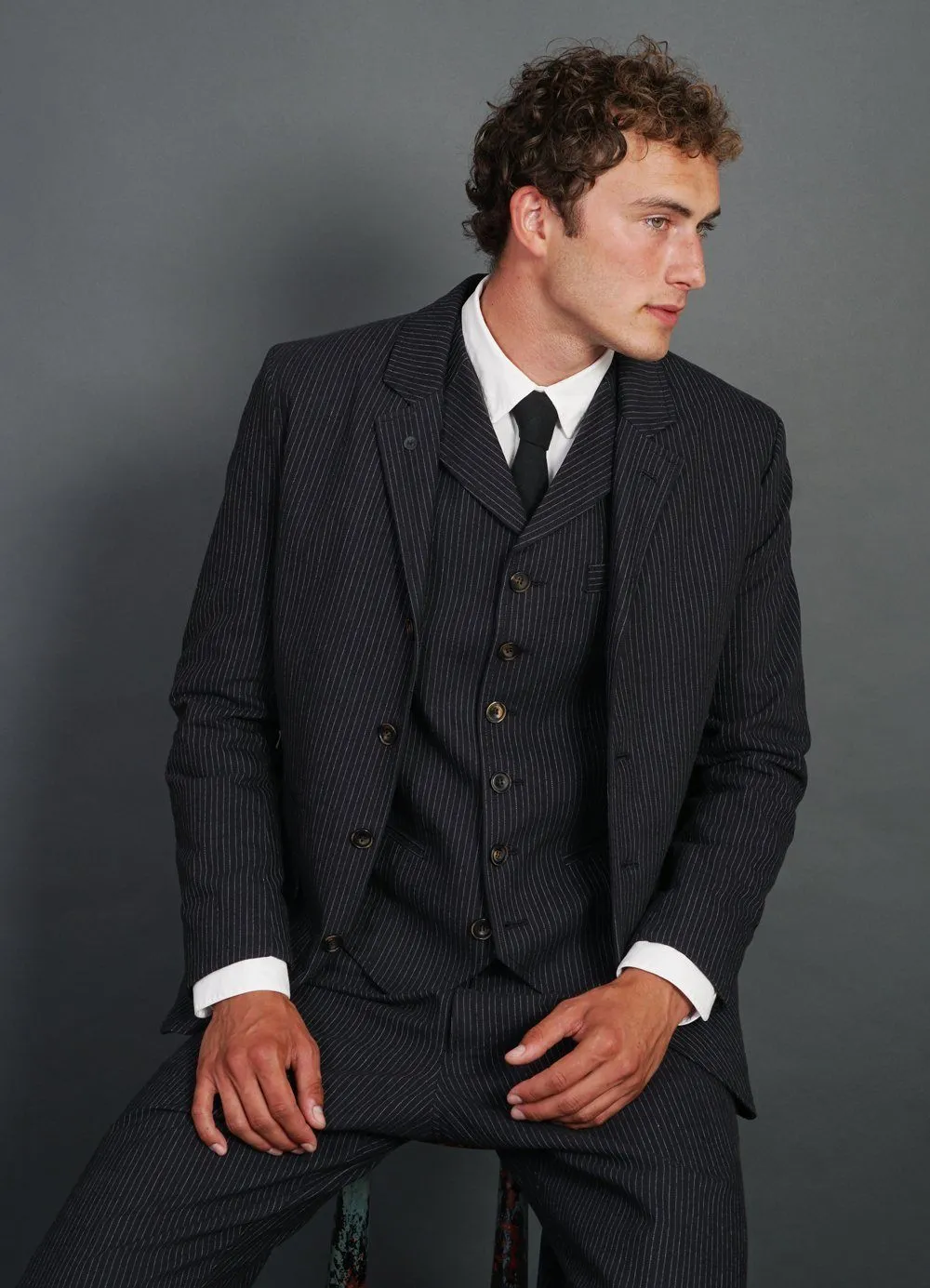 WILLIAM | High Lapel Waistcoat | Black Pin