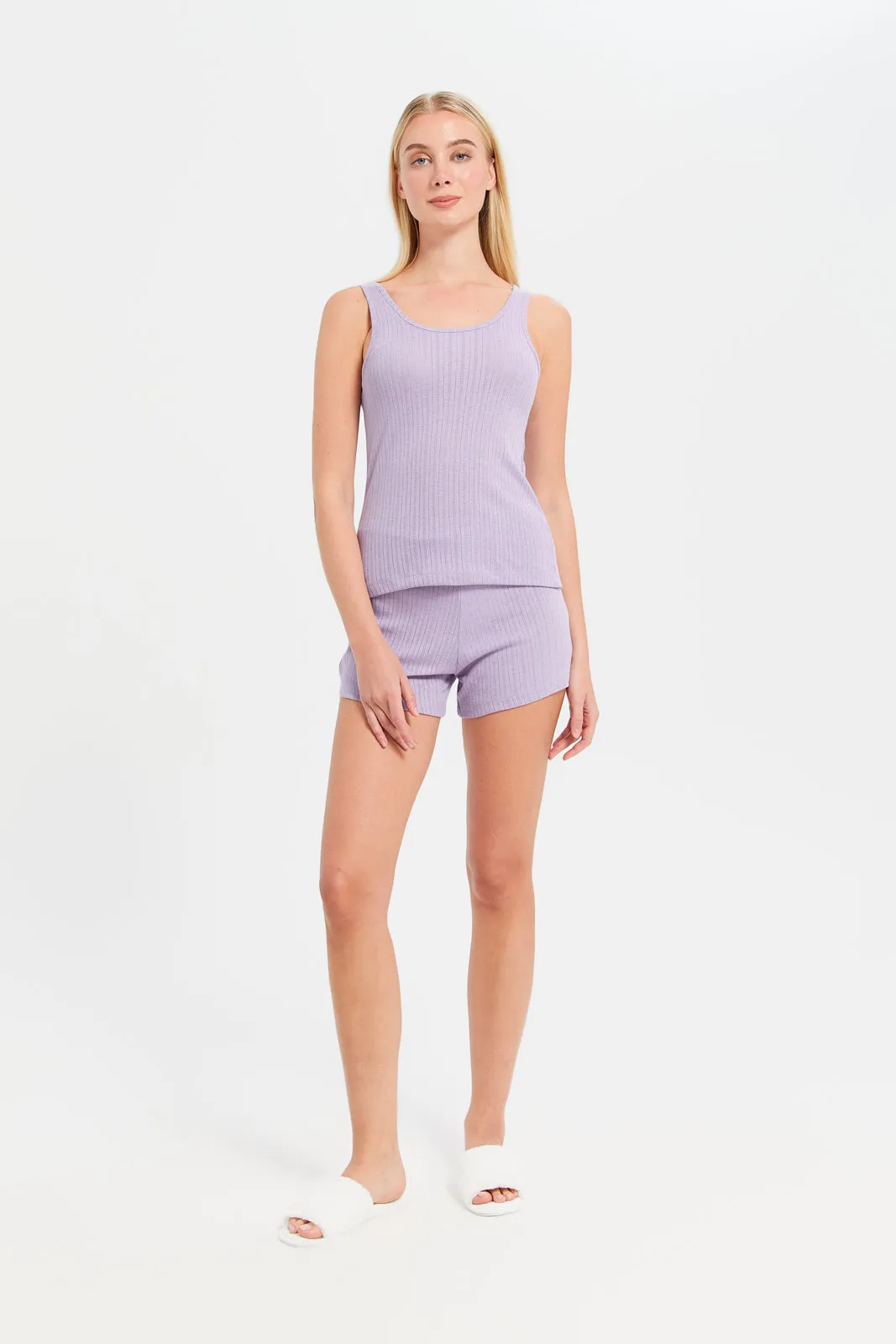 Women Lilac Embossed Cami Set (2 Piece)