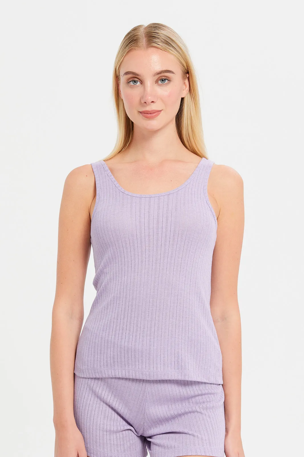 Women Lilac Embossed Cami Set (2 Piece)