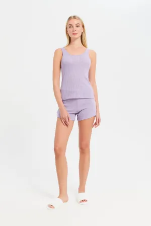 Women Lilac Embossed Cami Set (2 Piece)