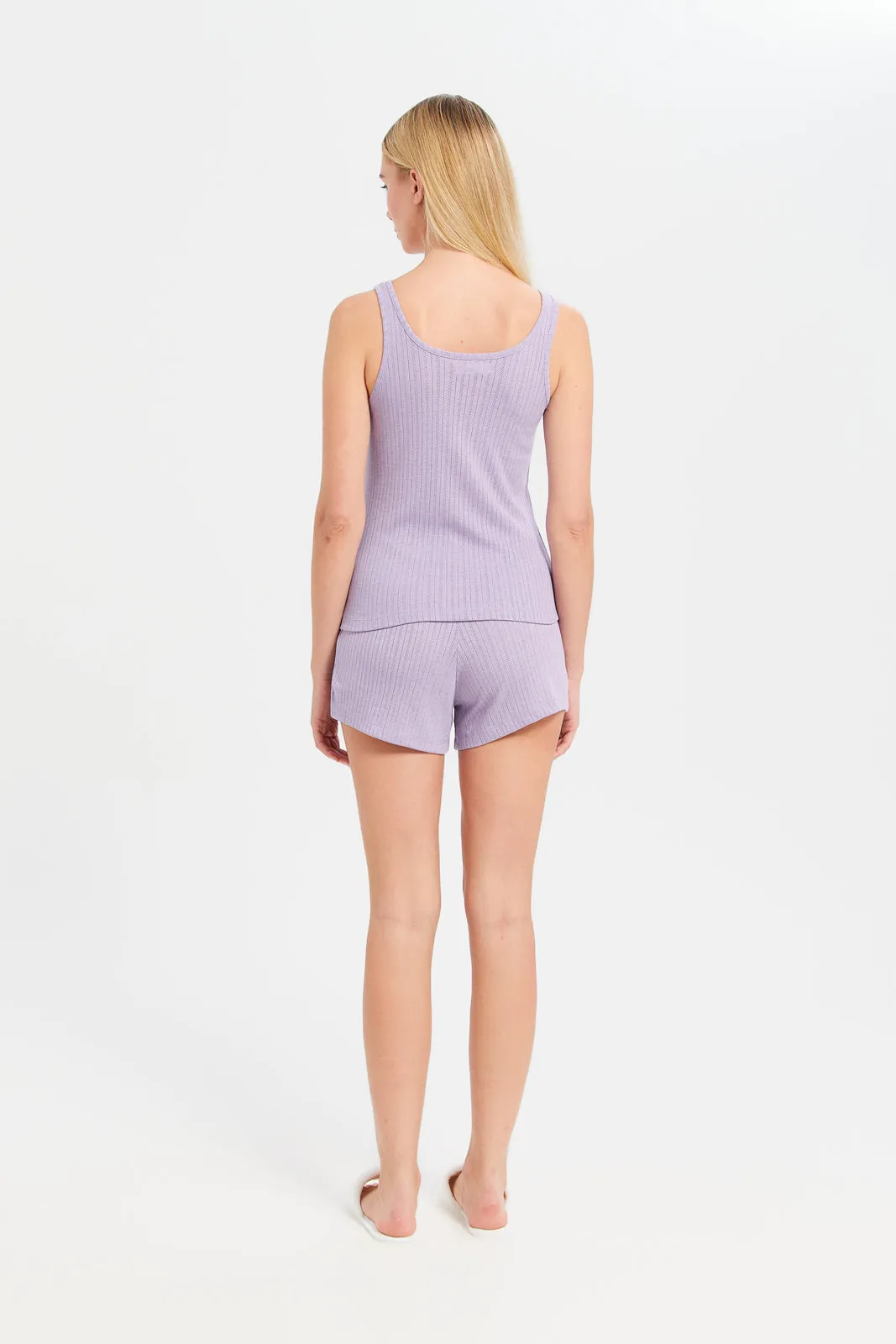 Women Lilac Embossed Cami Set (2 Piece)