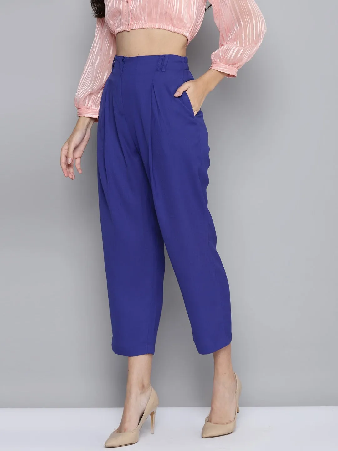 Women Royal Blue Front Zip Detail Pants