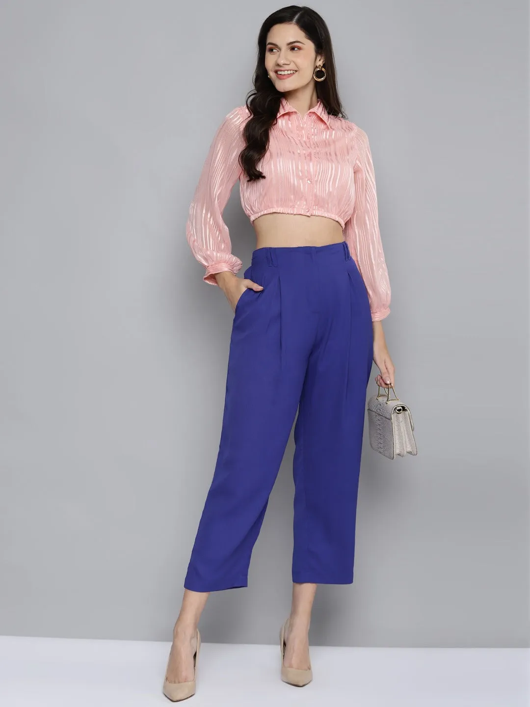 Women Royal Blue Front Zip Detail Pants