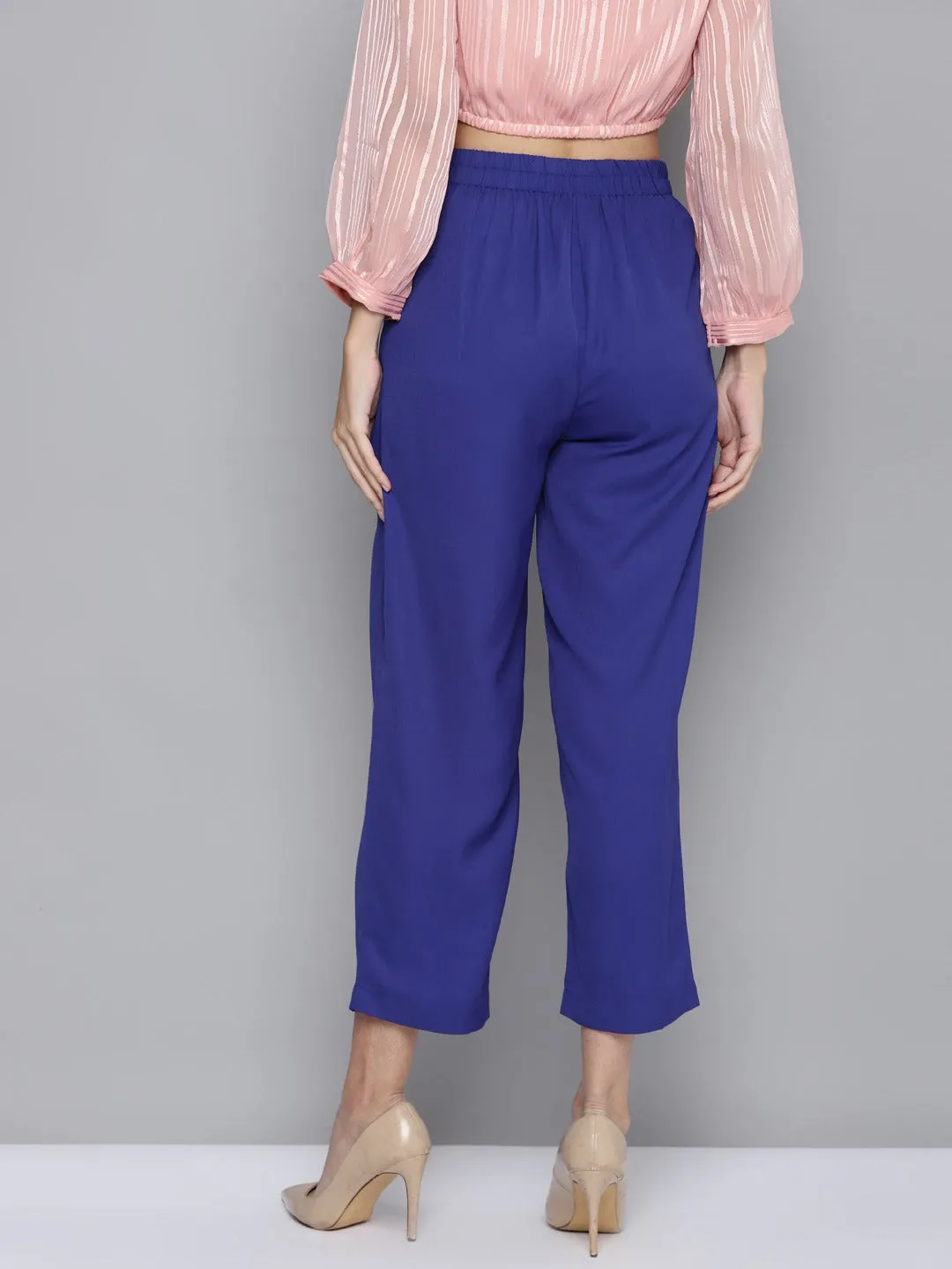 Women Royal Blue Front Zip Detail Pants