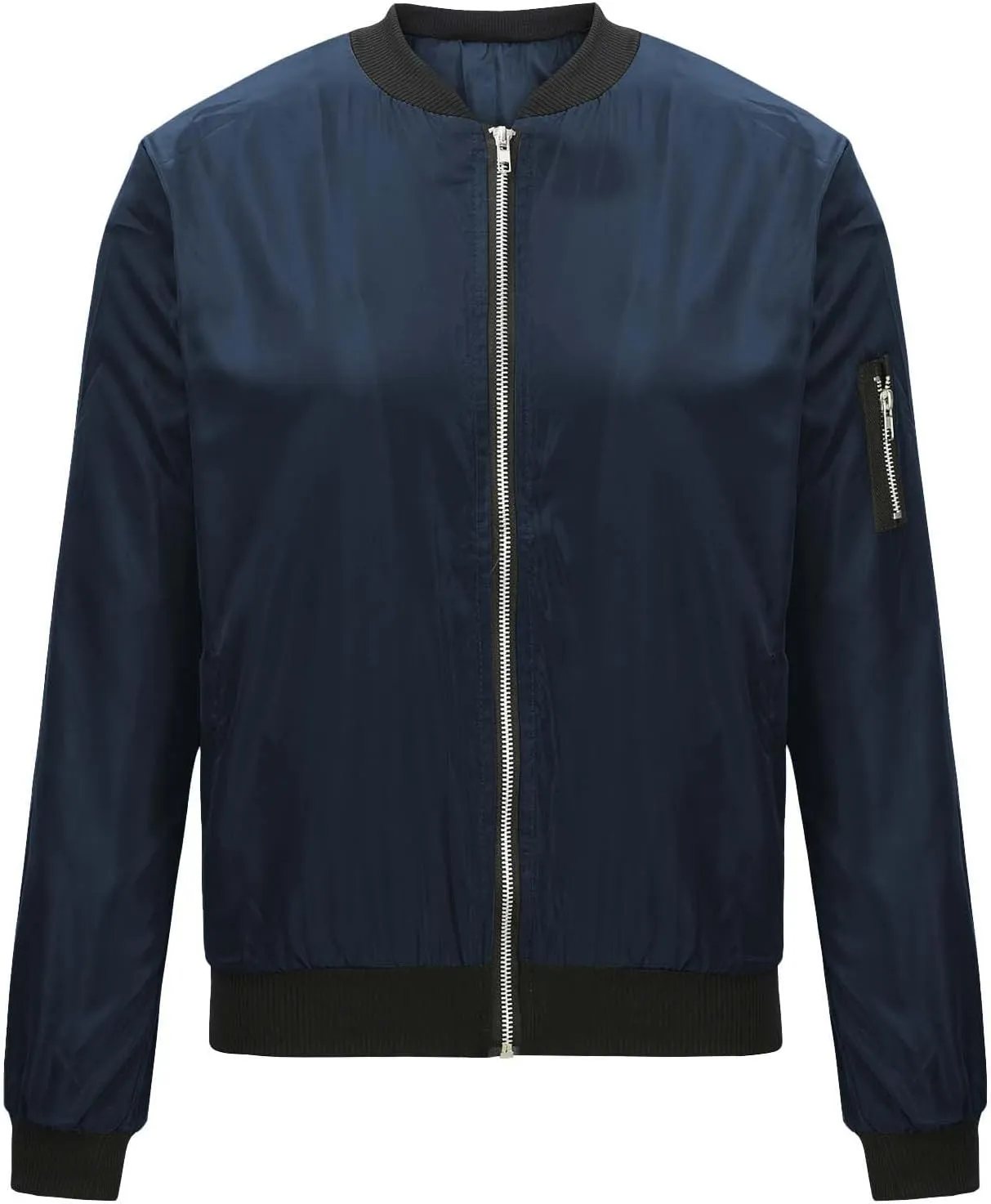 Women's Bomber Jacket 2024 Casual Fall Coats Fashion Zip Up Long Sleeve Outerwear Windbreaker with Pockets, Large