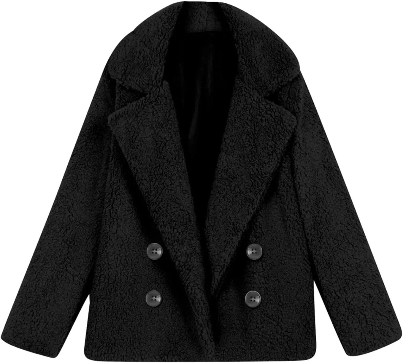Womens Classic Trendy Solid Fleece Coat Double Breasted Long Sleeve Outwear Warm Loose Soft Overcoat Winter Clothes