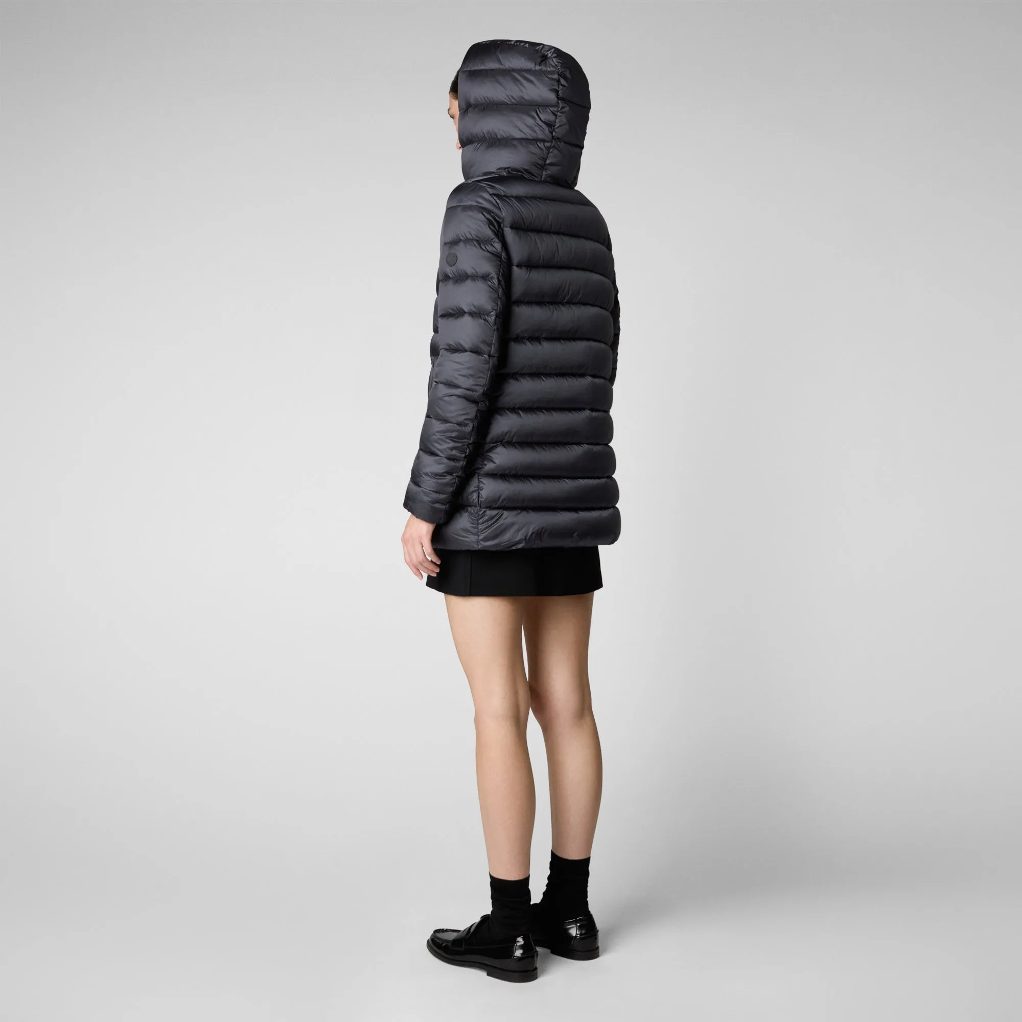 Women's Hooded Animal free Puffer Coat Drimia in Ebony Grey