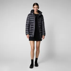 Women's Hooded Animal free Puffer Coat Drimia in Ebony Grey