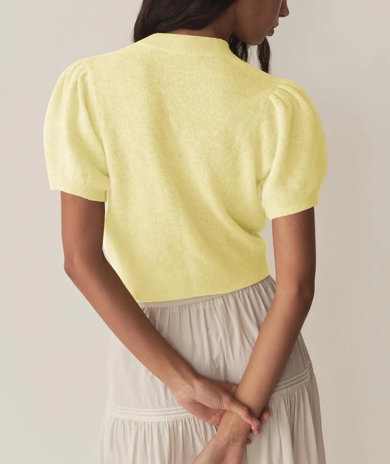 Womens Lightweight Summer Puff Short Sleeve Cardigan Sweaters Button up Y2k Knit Thin Cropped Cardigans