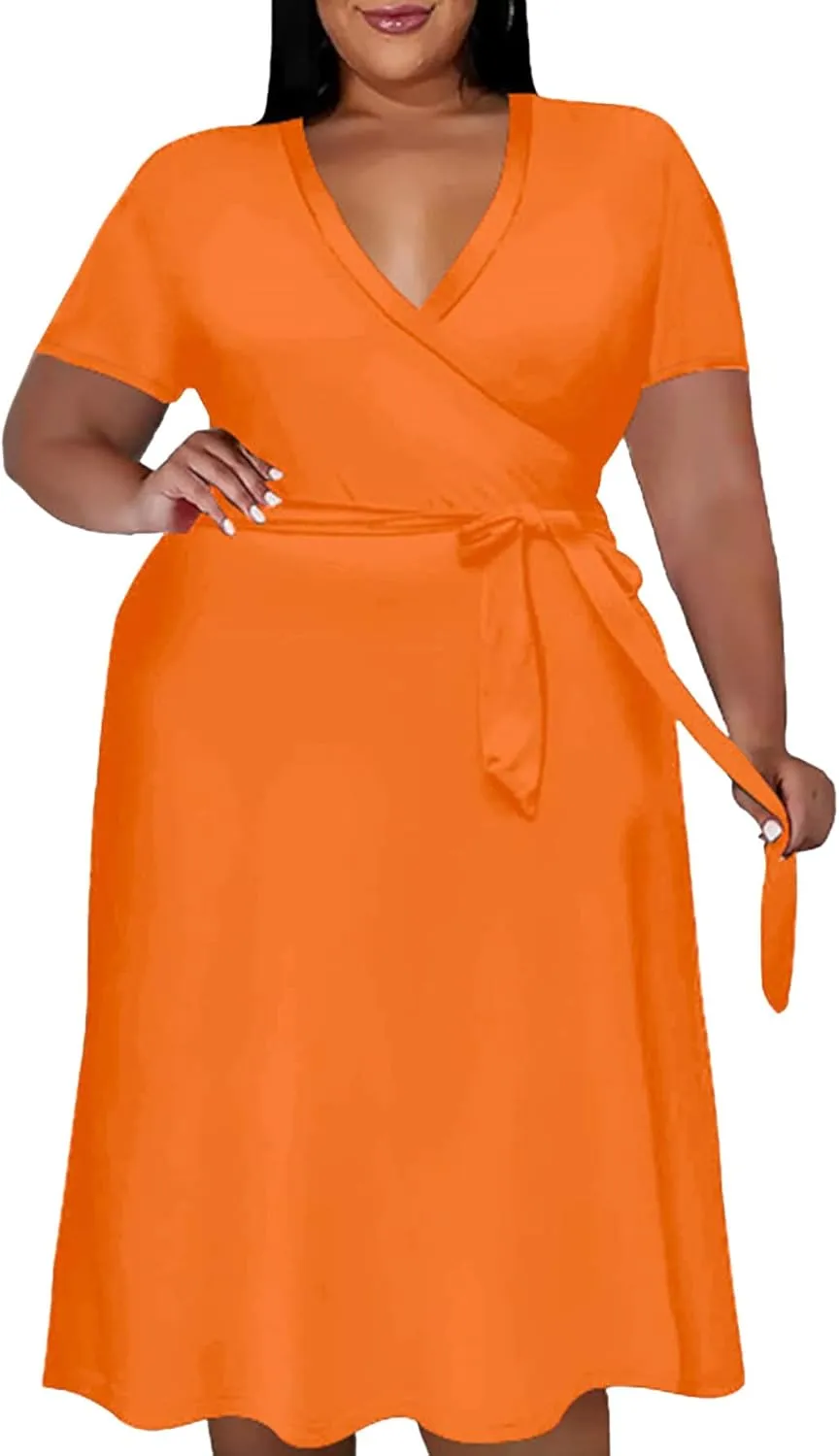 Women's Plus Size Casual Pleated Dress Summer Short Sleeve Flowy Swing Dress Loose Beach Dresses