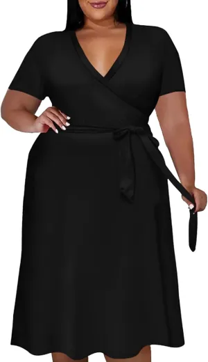 Women's Plus Size Casual Pleated Dress Summer Short Sleeve Flowy Swing Dress Loose Beach Dresses