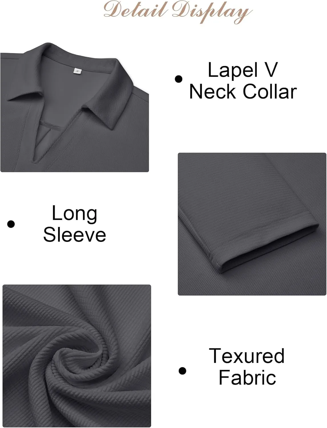 Women's Polo Shirts Collared V Neck Work Tops Long Sleeve Business Casual Dressy Blouses Textured Ribbed Tunic