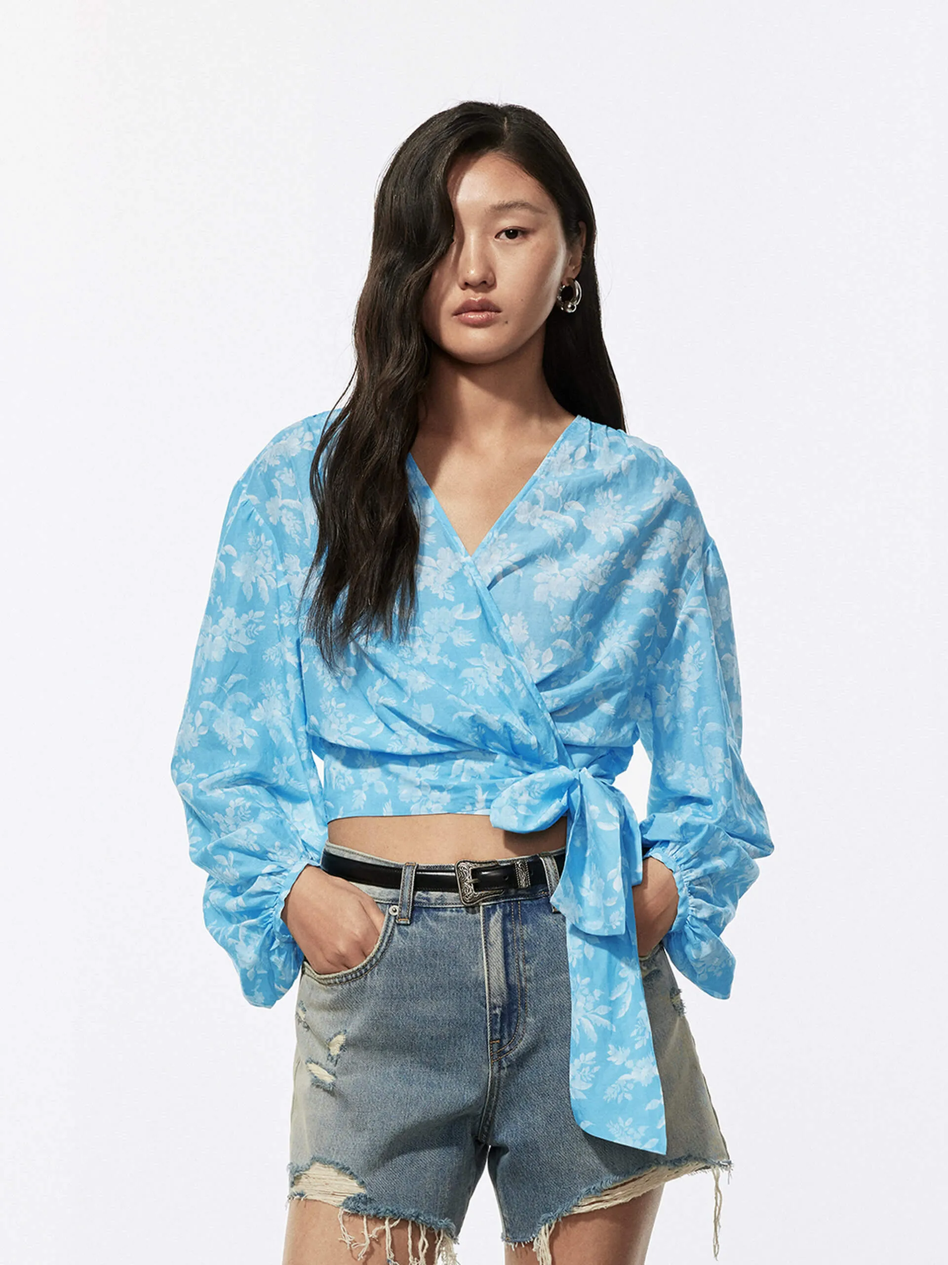 Wrap Cotton Silk Blouse