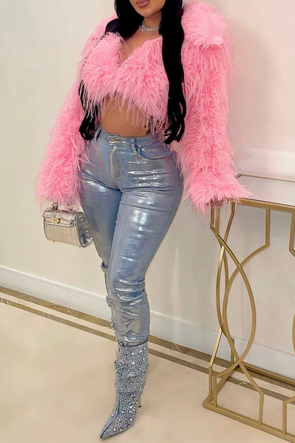 xiangtuibao Solid Color Faux Fur Luxe Crop Coat