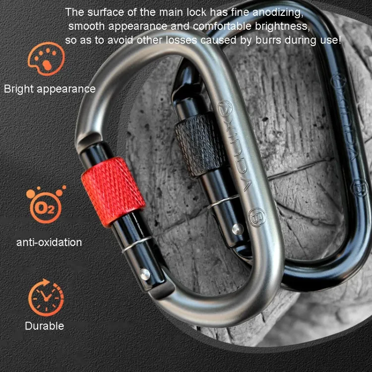 Xinda 25kN Climbing Carabiner Aluminum Alloy D-Shape Screw Gates Lock(Black)