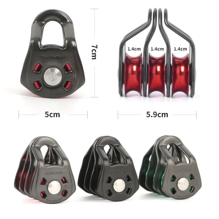 XINDA  Outdoor Three Pulley Cableway Crosses Rock Climbing Hoisting Ball Bearing(Green Gray)